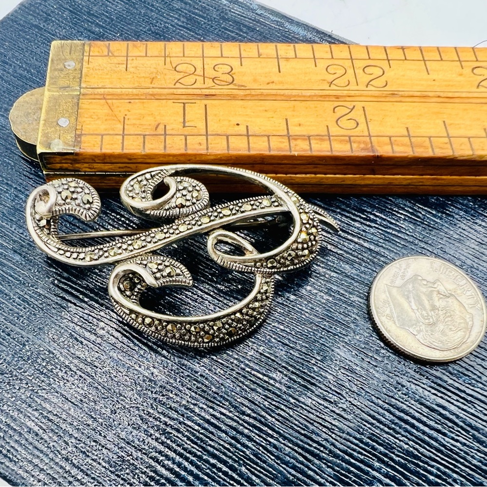Vintage 925 silver & marcasite monogram letter B large brooch pin - Picture 8 of 8